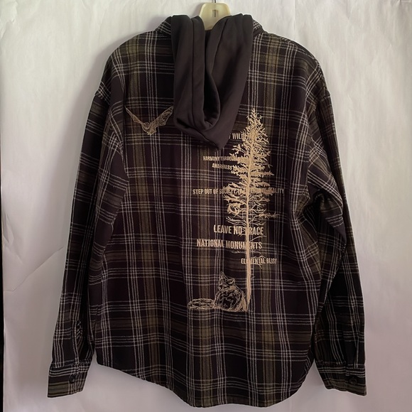 Forever 21 Plaid Shirt Jacket with Black Hoodie , Men’s Size M - Picture 2 of 8